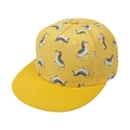 Kids yellow flat brim baseball cap featuring black and white cartoon zebra patterns - Zebra