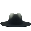 Cappello da cowboy nero in feltro di lana con sfumatura grigia e tesa larga stile jazz - Liscio / Nero/Sfumatura Grigio-Bianco