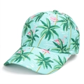 Light blue baseball cap with tropical flamingo and palm tree patterns for summer sun protection - Flamingo