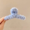 Elegant large plush shark hair claw clip in light blue faux rabbit fur for women - Plush Claw Style / Regular / Blue