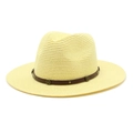 Detail of straw hat with brown leather band featuring vintage metal rivets and studs - M (56-58cm) / Milk Yellow
