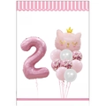 Set de ballons chat rose numéro 2 avec couronne dorée pour fête d'anniversaire fille - Chiffre 2