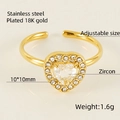 Adjustable 18K gold plated stainless steel double layer ring with heart zircon - Gold with White Zirconia