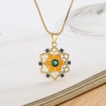 Goldene Halskette mit Zirkon-Sonnenblumenanhänger in Orange, Grün und Blau - 23173-Sechseck Schneeflocke/Wabe