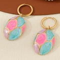 Orecchini ovali vintage in acciaio inossidabile con pendente in smalto colorato donna - Orecchini Smaltati Ovali Stile D