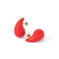 Detail of red teardrop stud earrings in polished stainless steel with bright glossy finish - Orange