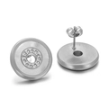 Minimalist silver stainless steel round stud earrings with white zircon inlay - Full Zircon Round Silver (KE58901-K)