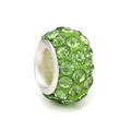 Green rhinestone paved large hole bead charm in silver metal base for jewelry making - Green