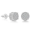 Hip-hop silver round stud earrings with pave-set white cubic zirconia and screw backs - Silver