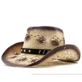 Cappello da cowboy in paglia con tesa sfumata e cinturino in pelle con borchie dorate - Beige Caffè