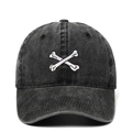 Casquette de baseball en coton noir délavé vintage avec broderie d'os blanc à l'avant - Taille unique / Noir