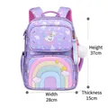 Purple ergonomic school backpack for girls with unicorn rainbow patterns and dimensions - Suitable for Grade 1-2 / Dreamy Purple Small