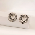Modern silver textured hollow round earrings with artistic irregular lava surface - Liquid Metal Style 3 / Steel