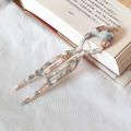 Elegant U-shaped acetate hair fork with blue and orange marble texture for bun styling - Grey Blue Floral