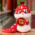Morbido peluche a forma di serpente rosso dello zodiaco cinese con scritte portafortuna - Serpente della Fortuna Stampa Floreale-Rosso / 18-20cm