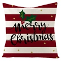 Detail of Merry Christmas pillow cover with red stripes and holly leaf patterns - Red White Stripes Merry Christmas