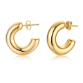 Classic golden thick C-shape hollow hoop earrings in stainless steel on white background - C-Shape Chunky Hoop (EH-289G)