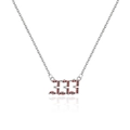 Gothic 333 number pendant necklace with micro-paved red zircon in silver finish - Platinum-333 (Red Zircon)