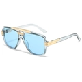 Fashionable pilot sunglasses with light blue lenses and transparent grey double bridge frame - Transparent Grey Frame Blue Lens