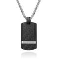 Colgante de hombre en fibra de carbono negra y acero con incrustaciones - Colgante de Acero Con Cadena de Perlas de Acero
