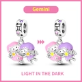 Luminous Gemini zodiac charm with pink purple enamel and sparkling zirconia stones - Gemini