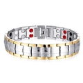 Men's magnetic therapy bracelet in silver and gold tone stainless steel with link design - Bracelet 15 (Silver/Gold Two-Tone)