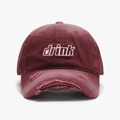 Distressed burgundy cotton baseball cap with drink embroidery and vintage washed finish - Adjustable / Burgundy