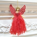 Angelo di Natale rosso e oro con ali glitterate per decorazione albero di Natale - Rosso