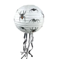 White Halloween paper lantern with black spider patterns and decorative grey tassels - 8 inch (20cm) / White Spider with Tassels
