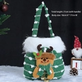 Sac cadeau de Noël tricoté vert avec un renne en 3D et bordure en fausse fourrure blanche - Renne en Velours Flocon de Neige Tricoté
