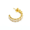 Close-up of golden C-shaped earrings with square-cut zircon stones and butterfly backings - Gold White Zirconia (Single)