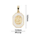 Macro view of 18k gold plated octagonal religious pendant with opal inlay and measurements - DZ-928/Octagonal White Opal Virgin Mary