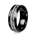 Macro shot of stainless steel ring featuring elvish inscriptions with black and silver finish - US 7 / Black Plated + Black Pattern