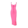 Abito longuette aderente rosa acceso con inserti in pizzo e dettaglio fiocco sottile - XS / Rosso rosa