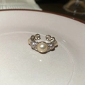 Macro shot of French vintage pearl ring with zircon accents on a ceramic plate - 4# Tri-color Mixed Pearl Style (Light Coffee Gold)