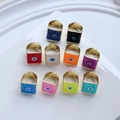10pcs set of 18K gold plated evil eye rings with colorful enamel square face designs - Adjustable Open / Purple