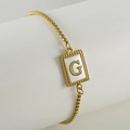 Gold plated initial G letter pendant bracelet with elegant natural shell inlay for women - Letter G