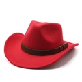 Detail of red wool felt western cowboy hat featuring a brown braided leather band - M(56-58cm) / Red