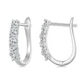 S925 sterling silver U-shaped hoop earrings featuring moissanite stones and filigree - 10 Points Moissanite / Silver