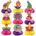 9-teiliges Diwali Waben-Tischdeko-Set mit Ganesh-, Diya- und Pfauenmotiven für Feste - 9 Stk/Pack
