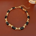 Detailed view of vintage gold and black linked necklace with elegant X-shaped accents - 70# Necklace Enamel Cross Link