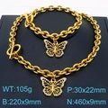 Set collana e bracciale a farfalla in acciaio al titanio dorato con strass - Stile Farfalla con Strass (KS221182-Z) / Oro