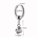 Silver stainless steel skull earring with detailed size measurements and hinged hoop - Skull with Bead