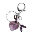 Handmade purple amethyst heart stone keychain with woven rope and silver lobster clasp - Amethyst (Matching Beads)