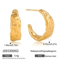 Detailed dimensions and specs for 18K gold plated hammered C-shape stainless steel earrings - Gold Glossy Hammered Style (JDE0306062)