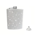 Petaca de acero inoxidable plateada con diamantes de imitación y embudo para viaje - 6oz (170ml) / Plateado