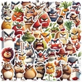Cartoon animal and fruit sticker set with angry expressions on white background - Angry Faces (YCK178) / 50 Sheets