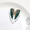 Green enamel angel wing brooch with white gradients and sparkling crystal accents - Angel Wings Brooch - Blue