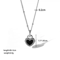 Detailed technical diagram of double-sided black heart necklace showing size and dimensions - [XKN0192] Double Sided Heart Necklace Steel