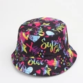 Close-up of retro bucket hat with colorful rainbow graffiti and Super Girl text print - One Size (58cm) / Super Star Gradient Graffiti